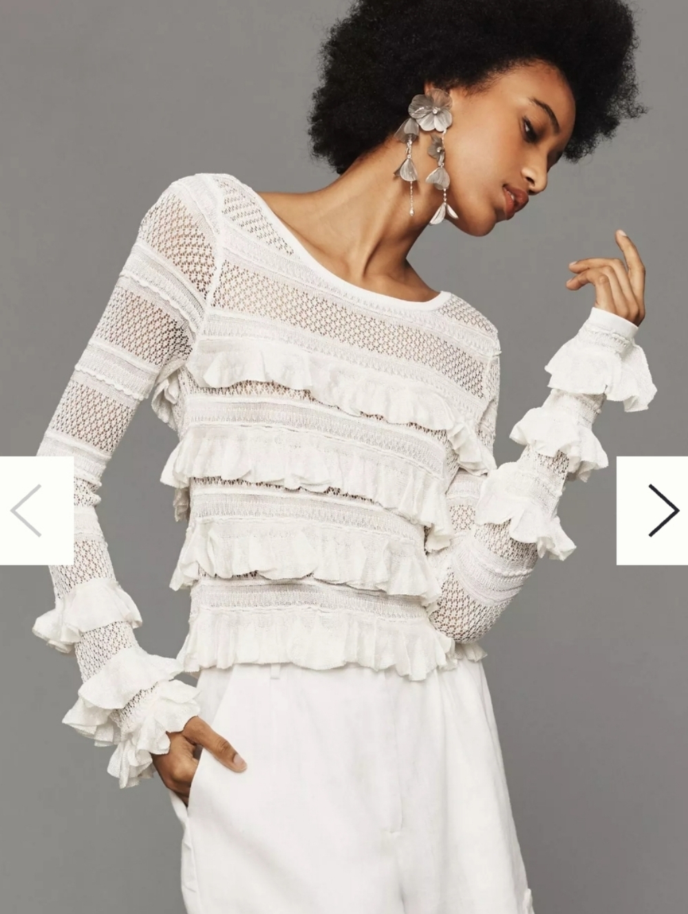 NWOT Anthropologie Ruffle Open Knit Sweater Sz XL - Picture 3 of 9